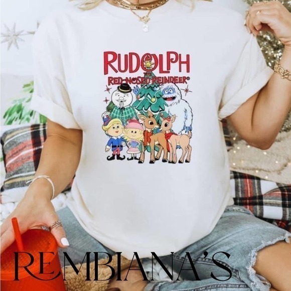 Rudolph The Red Nose Reindeer white‎ T-shirt Unisex Sizing - Picture 1 of 2